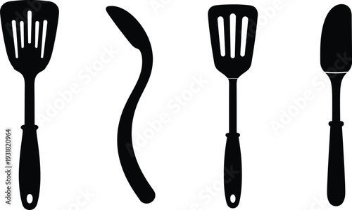 Silhouette of kitchen utensils on white background