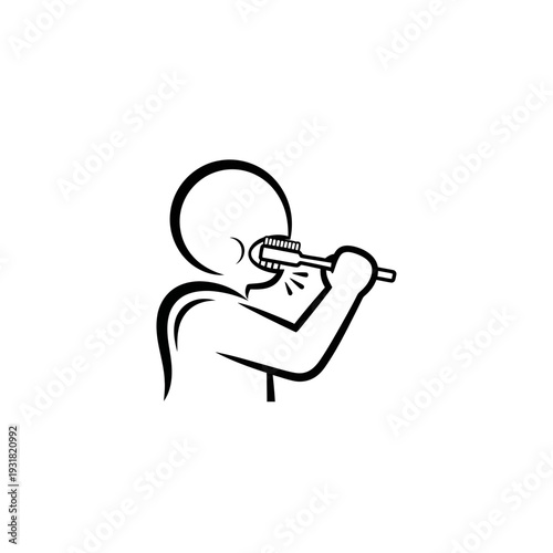Vector graphic illustration of a person brushing their teeth, representing daily oral hygiene, personal grooming, and essential self-care routine for maintaining dental health