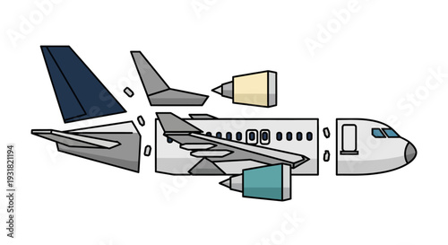 Airplane parts disassembled illustration.