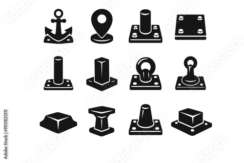 Vector moored stationary base sign icon static anchor ring icons pillar