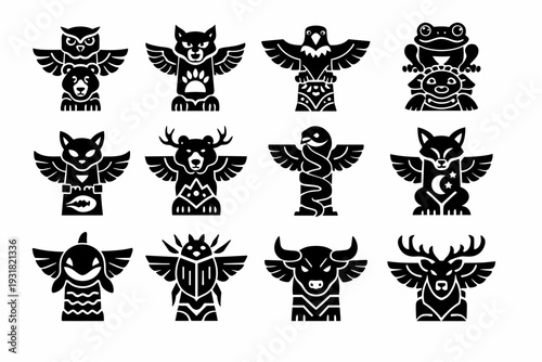 Wildlife icon flat emblem totem sign guardian animal vector abstract