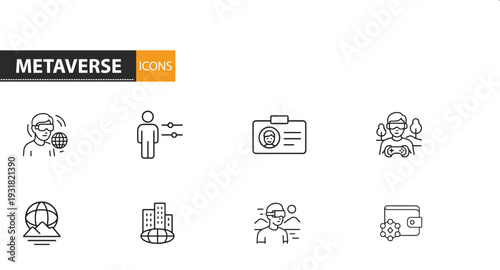 Metaverse icons and symbols for virtual reality and online communication