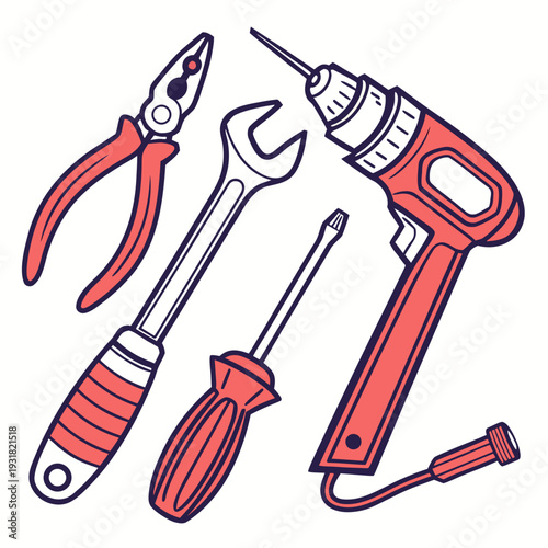 A collection of various tools including pliers, a screwdriver, and a wrench.