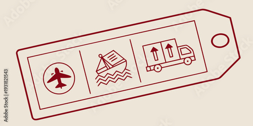 Illustration of various shipping and delivery methods including air, sea, and truck transportation.