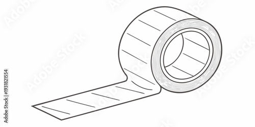 A roll of masking tape with a partially unrolled strip on a white background