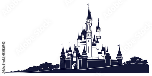 A majestic castle with multiple towers and intricate architectural details.