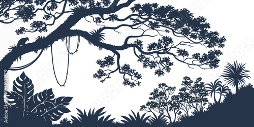 A serene scene of a person relaxing on a swing under a large, sprawling tree.