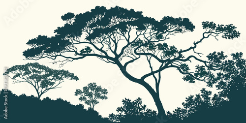 A majestic tree standing tall against a clear sky in a serene landscape