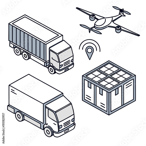 Modern logistics and supply chain management with drones and trucks