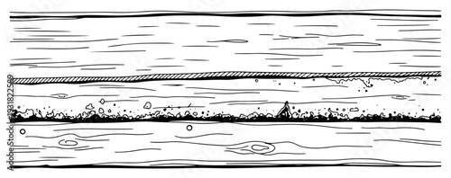 Minimalist ink sketch of wood grain texture or soil layers in hand drawn style