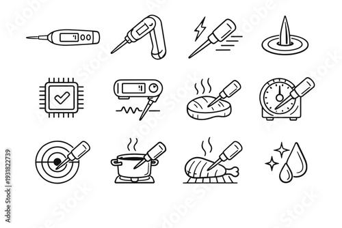 Probe thermometer icon precision modern device digital outline food icons vector tool