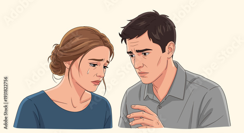 Relationship Conflict: Crying Woman and Upset Man Illustration