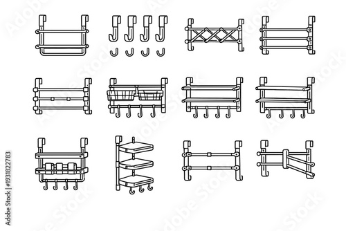 Customizable spacing rack system modern towel expandable hook vector segments structure icon