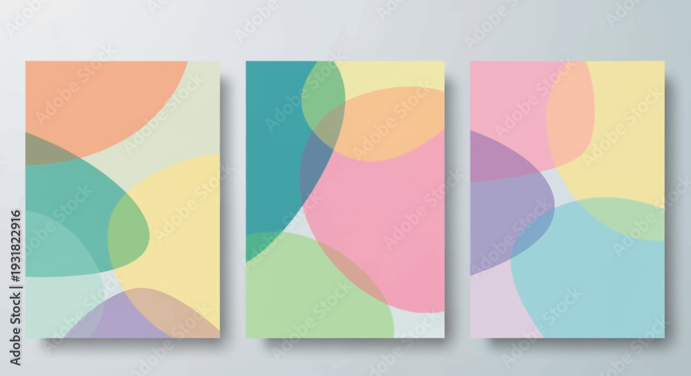 Obraz premium Soft Pastel Abstract Overlapping Shapes Background Set. Modern Minimalist Organic Art Collection.