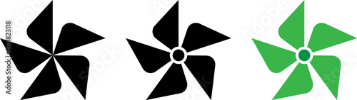 Modern wind turbine icons in black and green