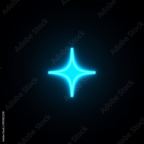 Dynamic digital sparkle effect, a radiant neon blue four-pointed star graphic symbolizing a moment of inspiration, a bright idea, and a focal point for modern design aesthetics