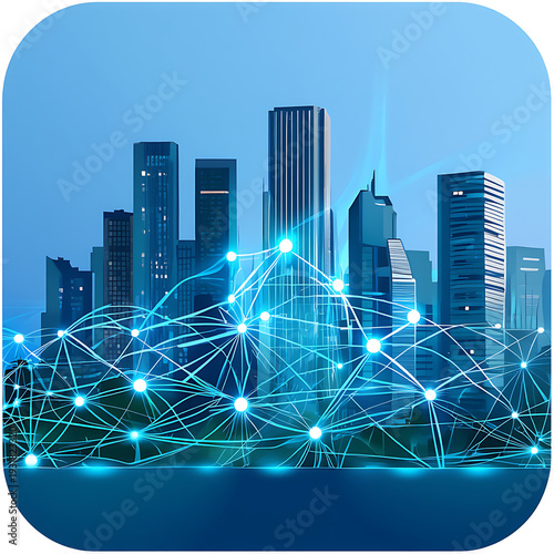 Innovative Smart City Skyline with Futuristic Connectivity Network