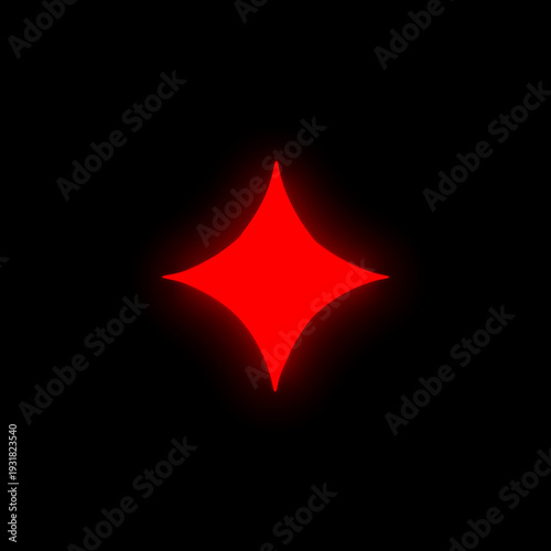 Vibrant Red Glowing Diamond Shape on Dark Background, Abstract Geometric Star-Like Design Element for Modern Graphics and Digital Art