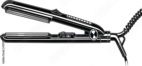 Black and white hair straightener with coiled cord