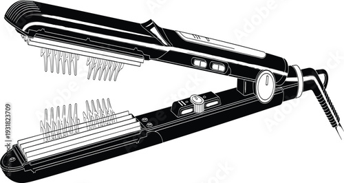 Black Hair Straightening Comb with Bristles and Temperature Control