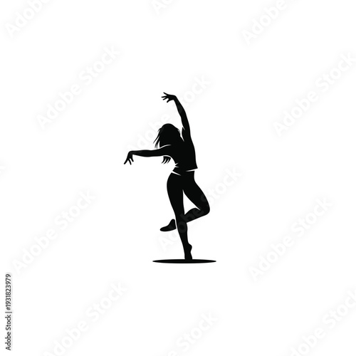 Graceful female dancer black silhouette vector icon, capturing dynamic movement and artistic expression. Perfect for modern branding, elegant logos, and creative graphic design elements