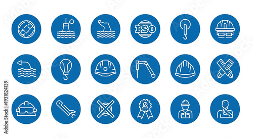 Blue Industry and Science Icons Set For Design.
