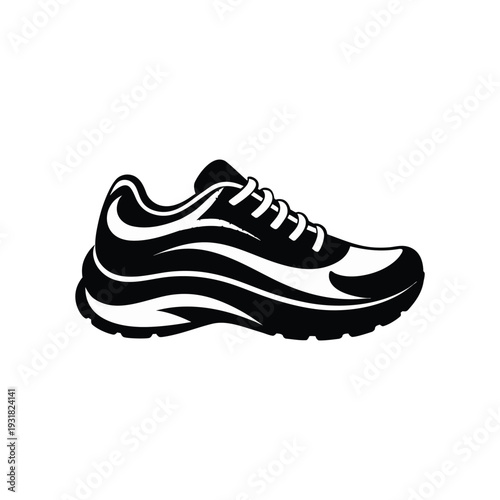sneaker, sportswear, athletic shoe, rubber sole, lace-up design, minimalist style, monochrome, gradient, black and white