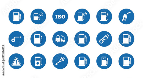 Gas Station and Fuel Pump Icons Set for Automotive Industry.