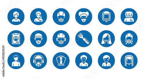Healthcare Icon Set Featuring Doctors Nurses Masks and Hospitals.
