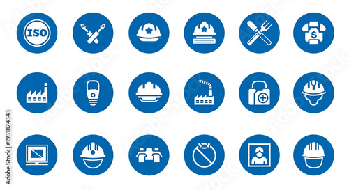 Industrial Safety Signs Collection Mandatory Protection and Workplace Hazard Symbols.