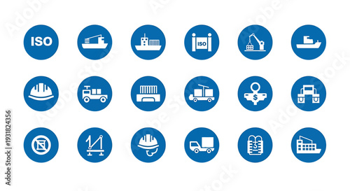 Maritime Icon Set Featuring Boats Anchors and Lighthouses.