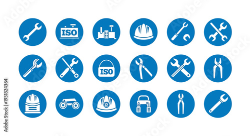 Industrial Tool Icons Set for Maintenance and Repair.