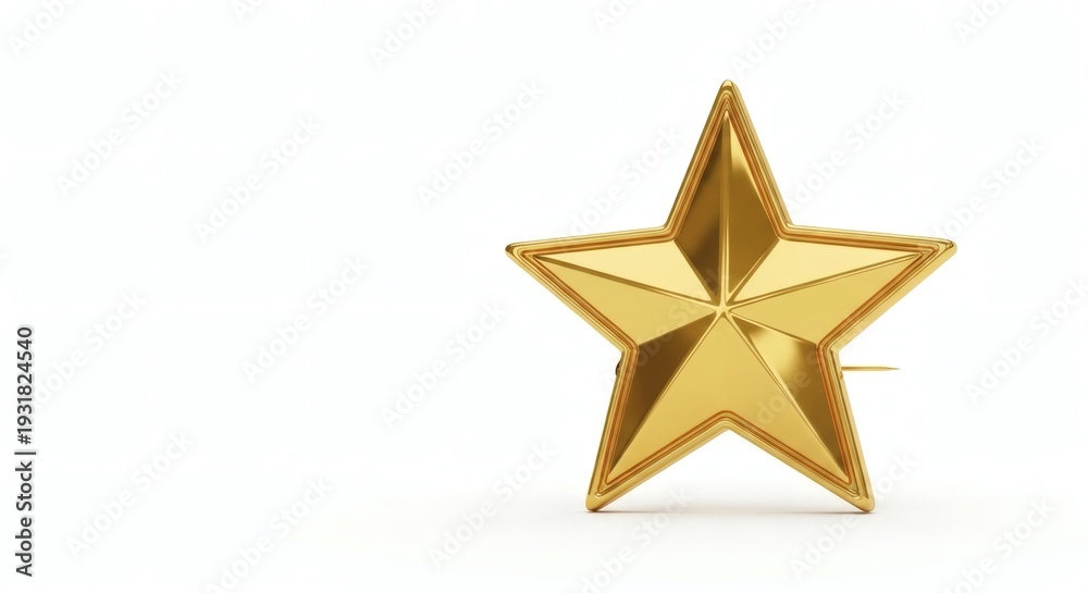 Obraz premium A single, radiant golden star sits proudly. A close-up shot that highlights the intricate craftsmanship of the iconic shape. The star glistens, offering a captivating symbol of achievement.