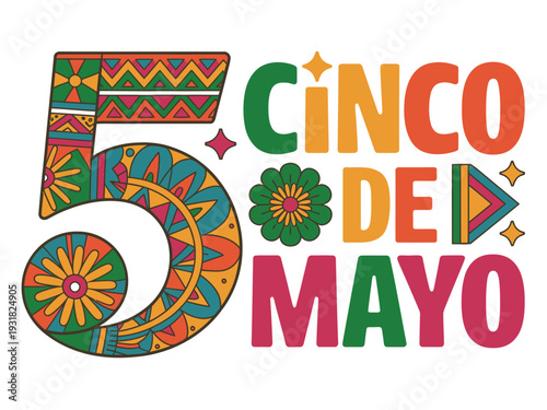 Colorful Cinco de Mayo number five graphic with festive Mexican patterns.