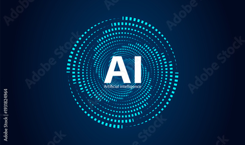 AI artificial intelligence concept with circular data visualization. Vector digital future and machine learning background.
