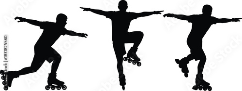 Roller skater silhouette collection, dynamic inline skating poses, extreme sport action illustration isolated vector for fitness and recreation design
