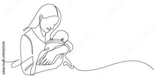 Mother and baby line art vector illustration, mothers day celebration illustration