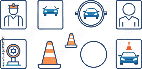 Car Service and Traffic Safety Line Icon Set