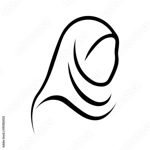 Minimalist Black Line Art Hijab Icon Representing Muslim Woman Profile