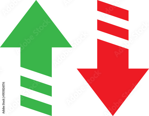 Green arrow pointing up and red arrow pointing down in contrasting directions
