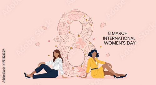 Celebrating international women s day with floral designs and diverse figures