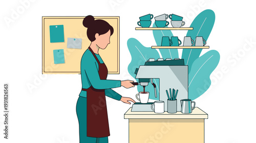 Woman Barista Preparing Espresso in a Coffee Shop Illustration