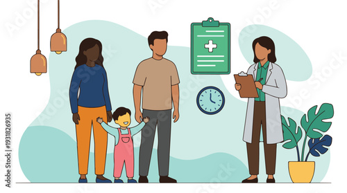Family visiting a doctor for medical consultation or child check-up
