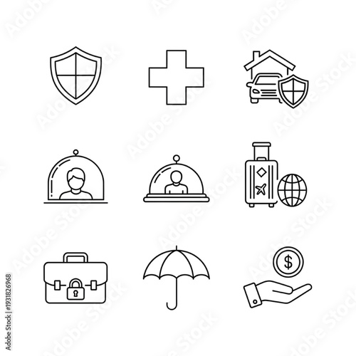 Protection and security line icons for insurance policy design
