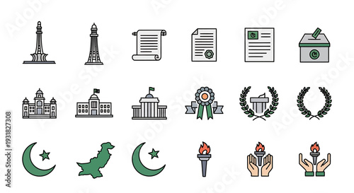 Vector Icon Set Of Industry Achievement And Symbols.