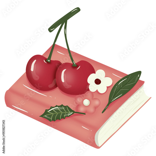 Stacked books topped with cherries