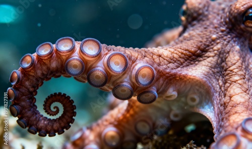 Close-up of Octopus Tentacle With Suction Cups Showing Detailed Texture and Anatomy