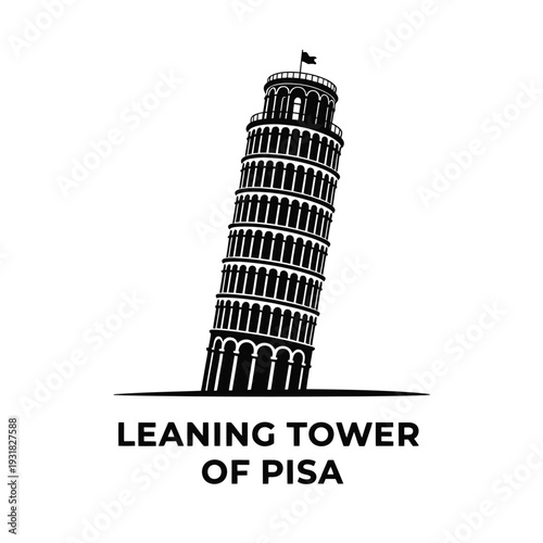The leaning tower of pisa italy a black and white illustration