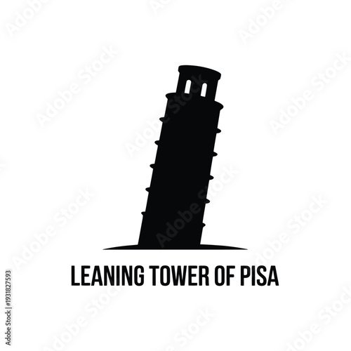 Simple black silhouette of the leaning tower of pisa with text