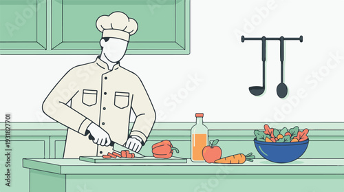 Chef chopping fresh vegetables for a healthy meal in a modern kitchen